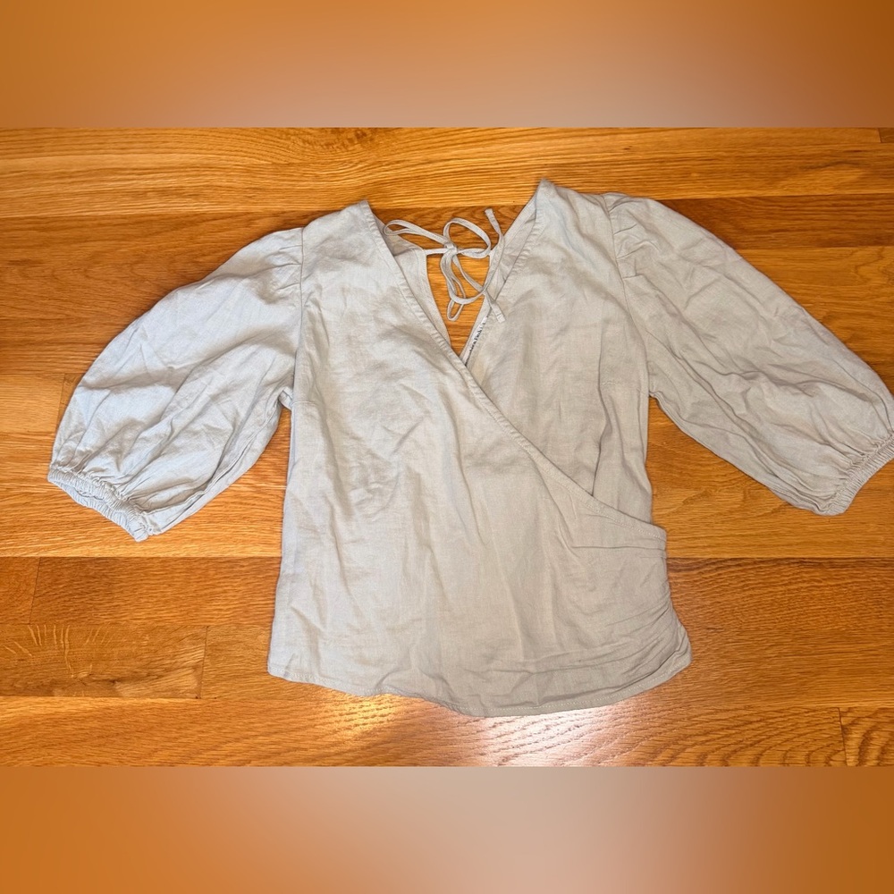 Abercrombie & Fitch Linen Wrap Top Small Puff Sleeve Cottagecore